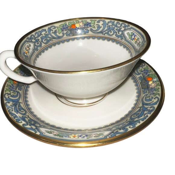 Lenox Autumn collection Blue and Gold fall tea cup and saucer set 4 dinnerware - Picture 4 of 10